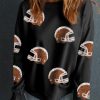 Black Sequin Rugby Football Helmet Graphic Game Day Sweatshirt