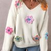 Soft And Lightweight Winter Sweater - White Floral Design