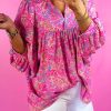 Bonbon Abstract Print Collared V Neck Babydoll Blouse