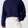 Cozy Winter Essential: Women's Long Sleeve Terry Sweatshirt In Navy Blue