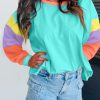 Light Blue Colorblock Patchwork Long Sleeve Loose Top