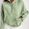 Smoke Green Fleece Lined Zip Up Stand Collar Thumbhole Sleeve Sweatshirt