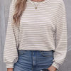 Versatile And Stylish Women's Long Sleeve Top - Modern Design, Khaki Stripe