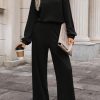 Black Solid Ribbed Knit Keyhole Back High Waist Jumpsuit