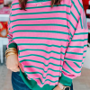 Pink Stripe Waffle Knit Crew Neck Plus Size Sweatshirt