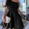 Elegant Sleeveless Mini Dress: Black With High Waist And Bowtie Accent