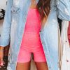 Casual And Stylish Long Denim Jacket For Spring - Beau Blue With Frayed Hem