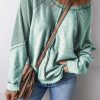 Versatile Women's Casual Sweatshirt - Waffle Knit Patchwork, Round Neck