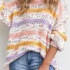 White Colorblock Stripe Lantern Sleeve Sweater