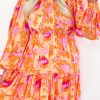 Orange Abstract Print Smocked Lantern Sleeve Ruffle Mini Dress