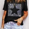 Black Star Marble Glitter Print Crew Neck T Shirt