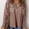 Dark Brown Flap Pocket Patchwork Corded Drawstring Hoodie