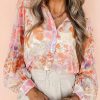 Comfortable And Chic Loose Fit Shirt - White Floral Print With Collar And Buttons