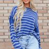 Relaxed Fit Long Sleeve Knit Sweater - Casual Style In Sky Blue Stripe