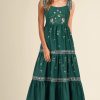 Elegant Blackish Green Floral Smocked Back Tied Straps Tiered Maxi Dress for Women - Image 3