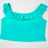 Women's Sea Green Solid Ruffled Square Neck Swim Top with Floral Shorts Bikini Set - Image 25