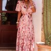 Women's Pink Abstract Printed Flutter Sleeve Maxi Dress with Daring Cutouts - Image 6