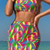 Women's Multicolour Abstract Print Textured Spaghetti Strap High Waist Bikini Set - Bohemian Style - Image 9