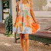 Women's Orange Seashell Patchwork Print Self-Tie Flowy Sundress for Summer Adventures - Image 12