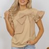 Women's Parchment Two-Tone Ruffle Sleeve Top with Bow Detail - Image 6