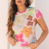 Women's Multicolour Floral Mesh Lettuce Trim Cropped T-Shirt - Image 7