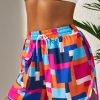 Women's Rose Geometric Printed Drawstring Waist Beach Shorts with Pockets - Image 3