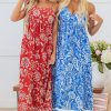 Women's Red Floral Printed Spaghetti Strap Empire Waist Maxi Dress - Bohemian Style for Summer - Image 9