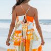 Women's Orange Seashell Patchwork Print Self-Tie Flowy Sundress for Summer Adventures - Image 2