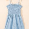 Women's Beau Blue Spaghetti Strap Smocked Denim Romper with Pockets - Image 5