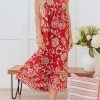 Women's Red Floral Printed Spaghetti Strap Empire Waist Maxi Dress - Bohemian Style for Summer - Image 12