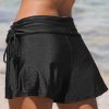 Women's Black Drawstring Ruched High Waist Loose Swim Shorts for Beach Days - Image 9