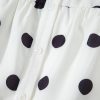 Women's White Polka Dot Print Short Sleeve Collared Buttoned Tiered Babydoll Dress - Image 9