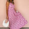 Women's Pink Floral Cutout Back Empire Waist Sleeveless Maxi Dress - Chic Summer Style - Image 3