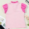 Women's Pink Stripe Ruffled V Neck Cap Puff Sleeve Top for Everyday Elegance - Image 11