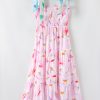 Women's Pink Floral Print Knotted Shoulder Smocked Maxi Dress for Summer - Image 6