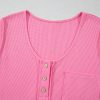 Bright Pink Waffle Textured Button Round Neck A-Line Tiered Sleeveless Dress for Women - Image 13