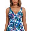 Women's Green Floral Print Padded V Neck Tankini Top for Beach Vacation - Image 11