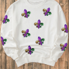 Women's White Fleur De Lis Sequin Patched Graphic Drop Shoulder Sweatshirt - Image 6
