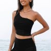 Women's Black Pleated Mesh One Shoulder Bikini Top and Skirt Set - Stylish Beachwear - Image 5