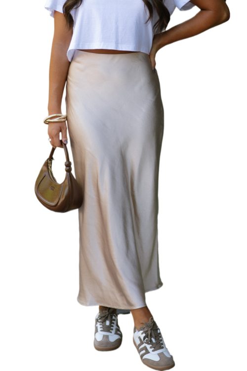 Women's Elegant Jet Stream Satin Solid High Waist Maxi Skirt