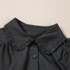 Women's Black Puff Sleeve Ruffle Hem Button Down Shirt Dress - Image 14