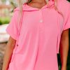 Women's Peach Blossom Hooded Short Sleeve Henley Top and Shorts Set - Casual Summer Outfit - Image 7