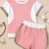 Women's Pink Textured Colorblock Patchwork Tee and High-Waist Shorts Set - Image 9