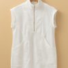 Women's White Textured Half Zip Collared Cap Sleeve Mini Dress with Pockets - Image 4