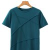 Women's Blue Sapphire Solid Color Toothpick Stripe Round Neck T-Shirt - Image 14