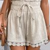 Women's Apricot Textured Frilled High Waist Lace Hem Shorts - Casual Summer Style - Image 3