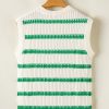 Trendy Bright Green Striped Round Neck Casual Sweater Vest for Women - Image 6