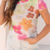 Women's Multicolour Floral Mesh Lettuce Trim Cropped T-Shirt - Image 8