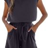 Women's Bristol Black Knit Open Back Drawstring Romper with Cap Sleeves - Image 22