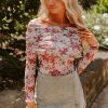 Elegant Pink Floral Printed Long Sleeve Sheath Bodysuit for Women - Image 13